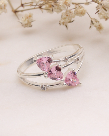 INELE ARGINT - Inel argint 925 si cubic zirconia inimioare roz 1.9g