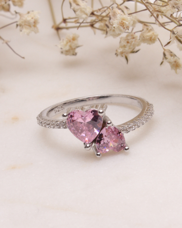INELE ARGINT - Inel argint 925 cu inimioare cubic zirconia roz 2.2g