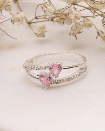 INELE ARGINT - Inel argint 925 si cubic zirconia inimioare roz 2.3g