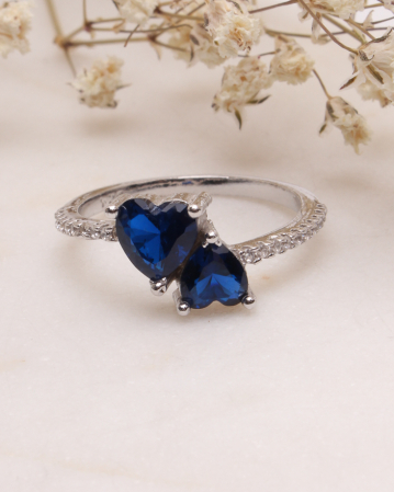 INELE ARGINT - Inel argint 925 cu inimioare cubic zirconia albastre 2g