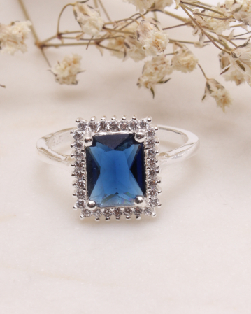 marimea 58 - Inel argint 925 de logodna cu zirconia safir, model cocktail halo 3.2g