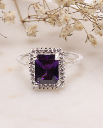 INELE ARGINT - Inel argint 925 de logodna cu zirconia ametist, model cocktail halo 3.5g