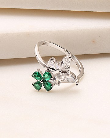 Inele din argint si cubic zirconia - Inel argint cu fluturas si floricica cod 1-49377, gr3