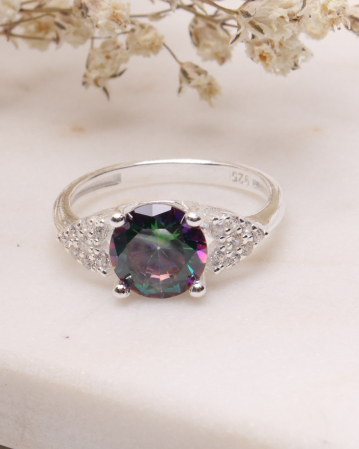 marimea 56 - Inel argint 925 cu mystic topaz si pietricele mici cubic zirconia 3g