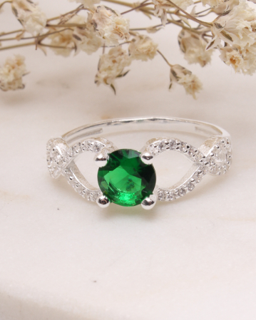 marimea 59 - Inel argint 925 cu piatra cubic zirconia verde smarald 2.5g