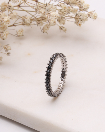 marimea 54 - Inel argint 925 tenis cu pietricele cubic zirconia negre 2g