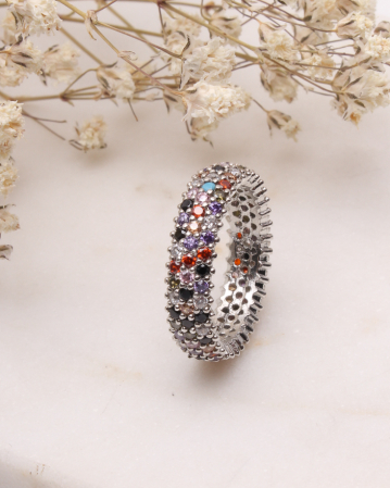 marimea 59 - Inel argint 925 tenis cu pietricele cubic zirconia colorate 4.1g