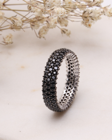 marimea 60 - Inel argint 925 tenis cu pietricele cubic zirconia negre 3.9g