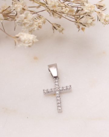 CRUCIULITE SI ICONITE ARGINT - Pandantiv argint 925 cruciulita sfintita cu pietricele albe cubic zirconia 0.6g