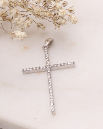 CRUCIULITE SI ICONITE ARGINT - Pandantiv argint 925 cruciulita sfintita cu pietricele albe cubic zirconia 1.9g