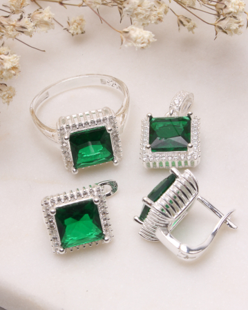 SETURI ARGINT - Set argint 925 cubic zirconia verde smarald 10.5g