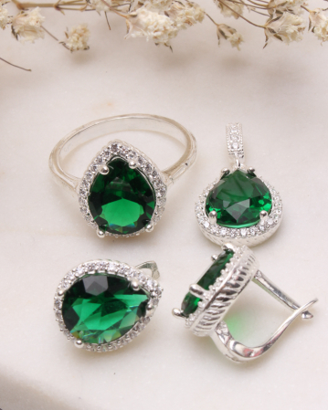 SETURI ARGINT - Set argint 925 cubic zirconia verde smarald 11.2g