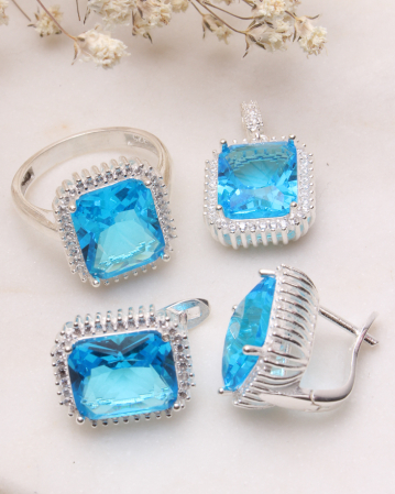 SETURI ARGINT - Set argint 925 cubic zirconia acvamarin 15g