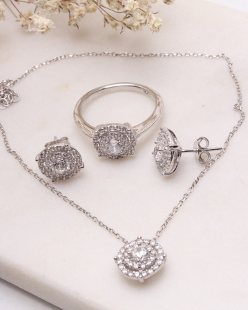 SETURI ARGINT - Set argint 925 cu pietricele albe cubic zirconia 7.2g