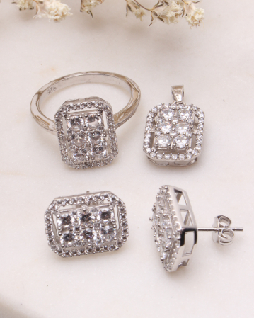 SETURI ARGINT - Set argint 925 cu pietricele albe cubic zirconia 8.6g