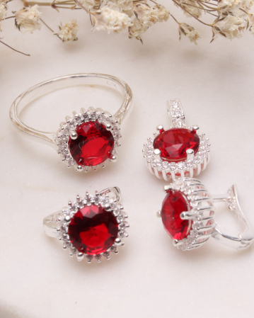 SETURI ARGINT - Set argint 925 cubic zirconia rosu rubin 9.1g