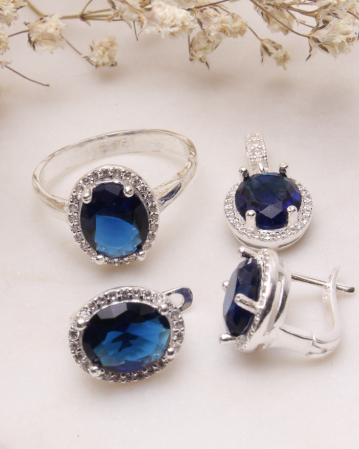 SETURI ARGINT - Set argint 925 cubic zirconia albastru safir 9.6g