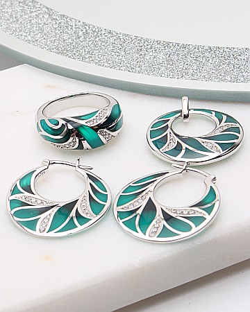 marimea 56 - Set argint cu email cod 3-50552, gr18.9