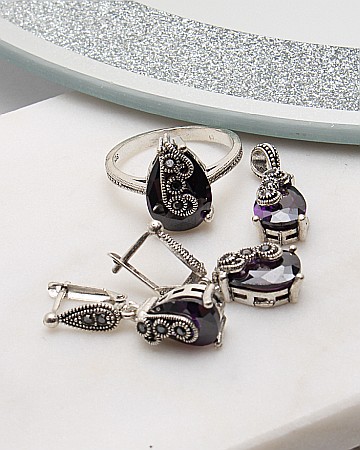 marimea 61 - Set argint cu marcasite cod 3-51075, gr13.3