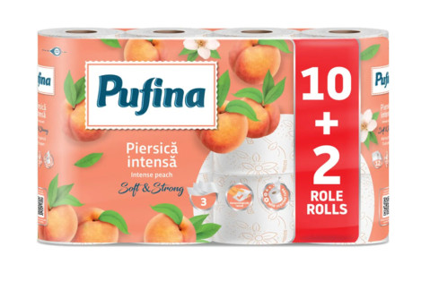 Hartie Igienica - Pufina Hartie igienica aroma piersica, 12 role, 3 straturi