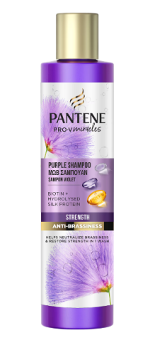 Cosmetice - Sampon Pantene Pro-V Miracles Strength & Anti-Brassiness Purple, neutralizeaza tonurile de galben, 225 ml