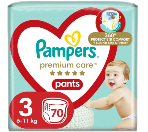 Produse incontinenta - Scutece-Chilotel Pampers Premium Care Pants Mega Box Marimea 3, 6kg-11kg, 70 buc