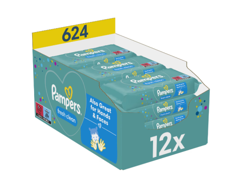 Cosmetice - Servetele umede Pampers Fresh Clean, 12 pachete x 52, 624 buc
