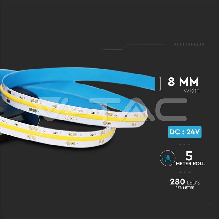 Bandă LED COB V-TAC 24V 3000K 10W/m IP20 280 LED/m [4]