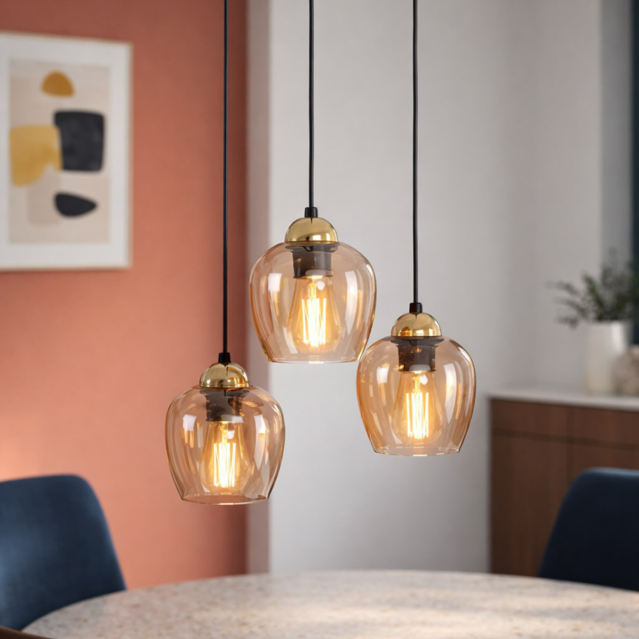 Lampă suspendată K‑5606 TULA 3xE27 – design modern negru‑auriu [2]