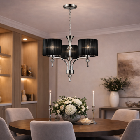 Candelabre - Candelabru Azzardo IMPRESS 3 BLACK 3xE27 negru cu abajururi textile AZ0498
