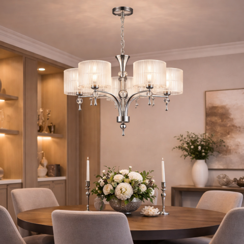 Candelabre - Candelabru Azzardo IMPRESS 5 WHITE 5xE27 alb cu abajururi textile AZ1007