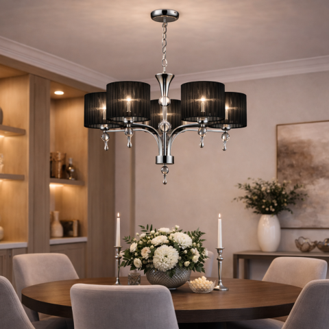 Candelabre - Candelabru Azzardo IMPRESS 5 BLACK 5xE27 negru cu abajururi textile AZ0499