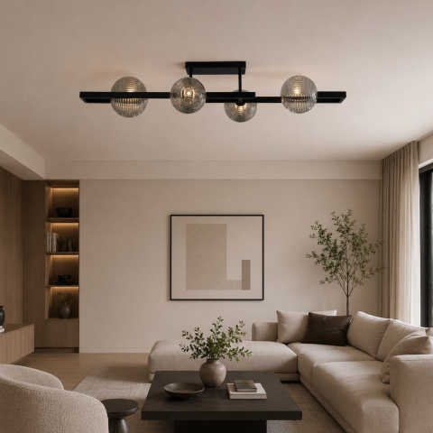 Plafoniere - Plafonieră Kaja TORES K-5771 negru cu sticlă grafit 4xG9
