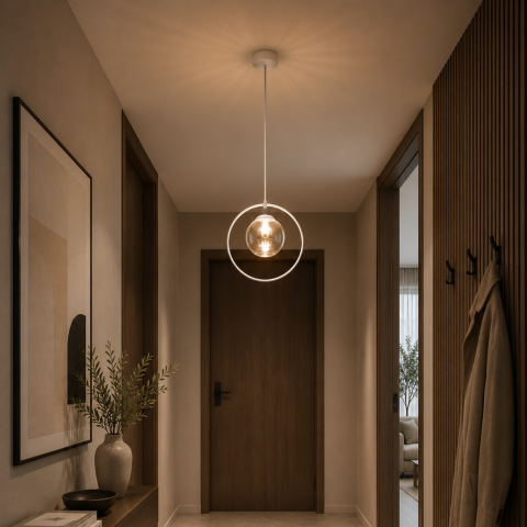 Lustra - Lampă suspendată ALMA K-5309 albă cu glob chihlimbar | Kaja Lighting