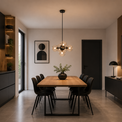 Lustra - Pendul Kaja LOGAN K-5368 negru cu sticlă chihlimbar E14