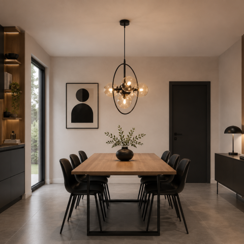 Candelabre - Lustră Kaja LOGAN K-5369 negru cu sticlă chihlimbar 5xE14