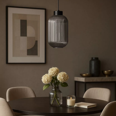 Lustra - Pendul Kaja SILVA K-5750 negru cu sticlă grafit E27