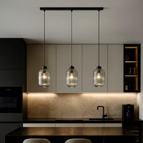 Lustra - Lustră Kaja SILVA K-5754 negru cu sticlă grafit 3xE27