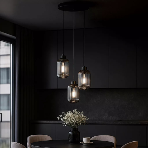 Lustra - Lustră Kaja SILVA K-5755 negru cu sticlă grafit 3xE27