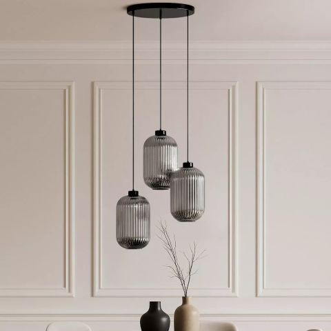 Lustra - Lustră Kaja SILVA K-5756 negru cu sticlă grafit 3xE27