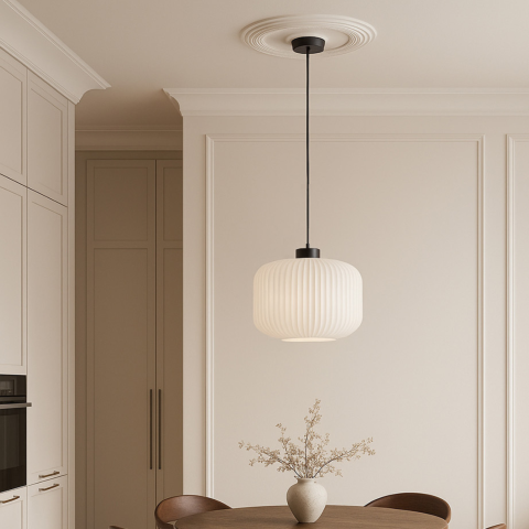 Lustra - Pendul Kaja SPARTA K-5641 alb-negru cu sticlă riflată E27