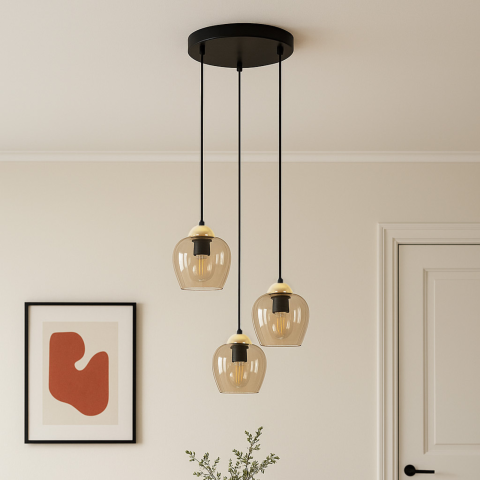 Lustra - Lampă suspendată K‑5606 TULA 3xE27 – design modern negru‑auriu