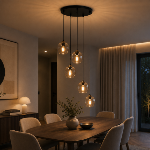 Lustra - Lampă suspendată K-5607 TULA 5xE27 negru auriu chihlimbar