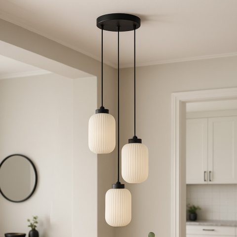 Candelabre - Lustră Kaja VILAR K-5735 negru 3xE27 cu sticlă albă riflată