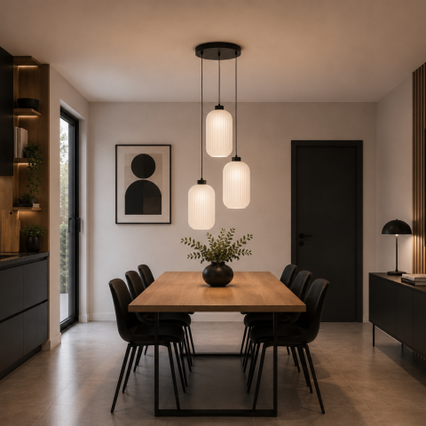 Candelabre - Lustră Kaja VILAR K-5736 negru 3xE27 cu sticlă albă riflată