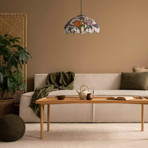 Candelabre - Lampă suspendată ROSE K-P16835 Tiffany cu vitraliu și trandafiri | Kaja Lighting
