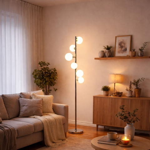 Lampadare - Lampadar Azzardo SYBILLA 6 FLOOR crom lucios cu globuri alb mat AZ4405