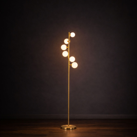 Lampadare - Lampadar Azzardo SYBILLA 6 FLOOR GO auriu cu globuri alb mat AZ4406