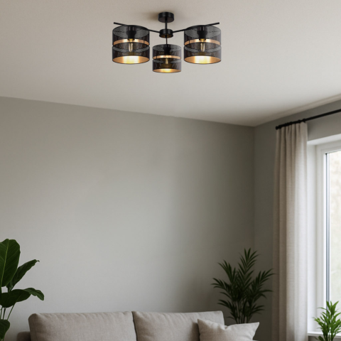 Plafoniere - Plafonieră K-5502 MALAVI 3x27 negru auriu