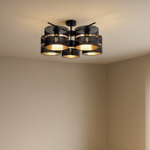 Plafoniere - Plafonieră MALAVI K-5503 negru cu interior auriu, 5 surse E27